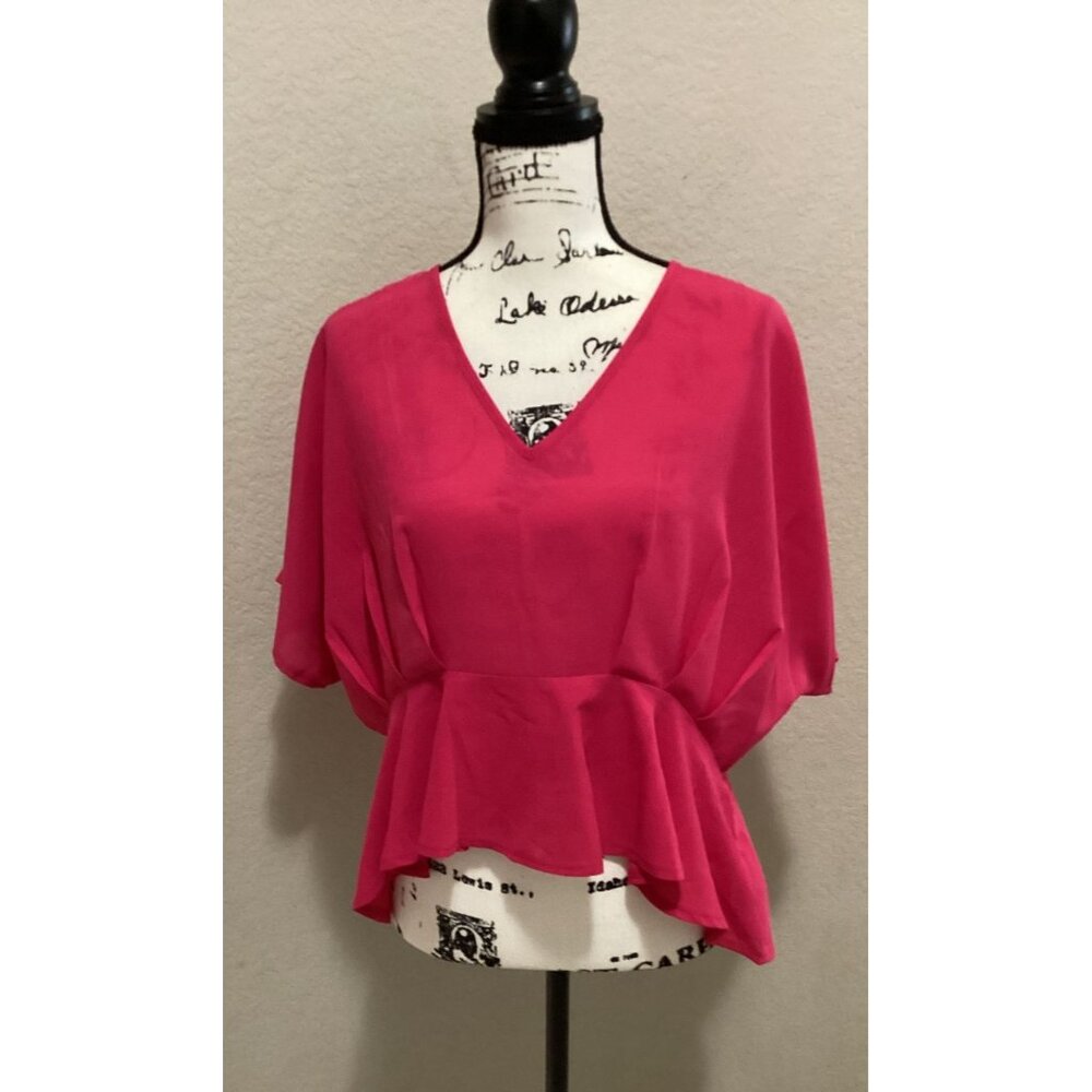 Loness Hot Pink Peplum Hem Blouse With V-Neck Size S